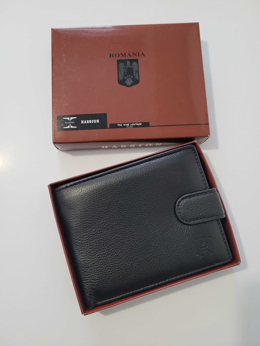 Portofel Hassion negru piele naturală
