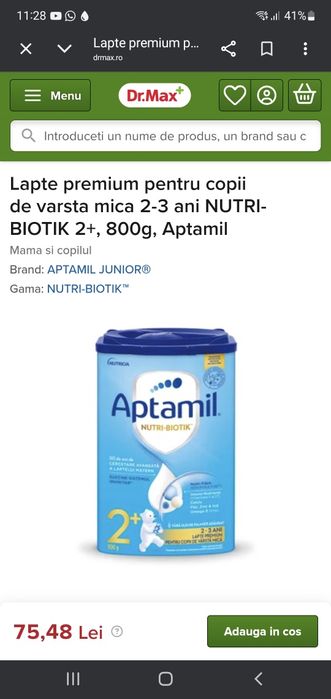 Lapte premium pentru copii de varsta  2-3 ani NUTRI-BIOTIK 2+, 800g