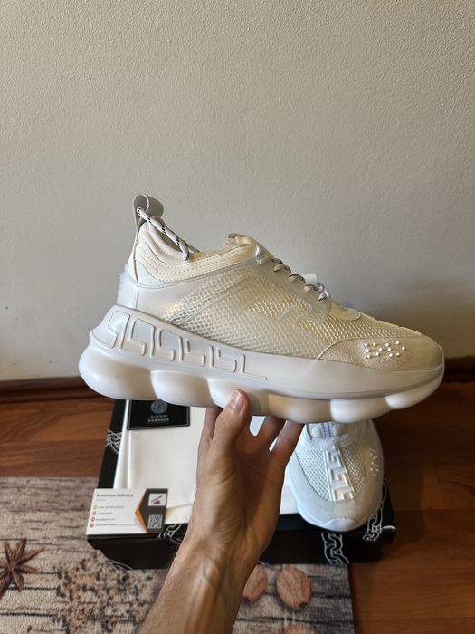 Versace Chain Reaction White Mesh Rubber Suede