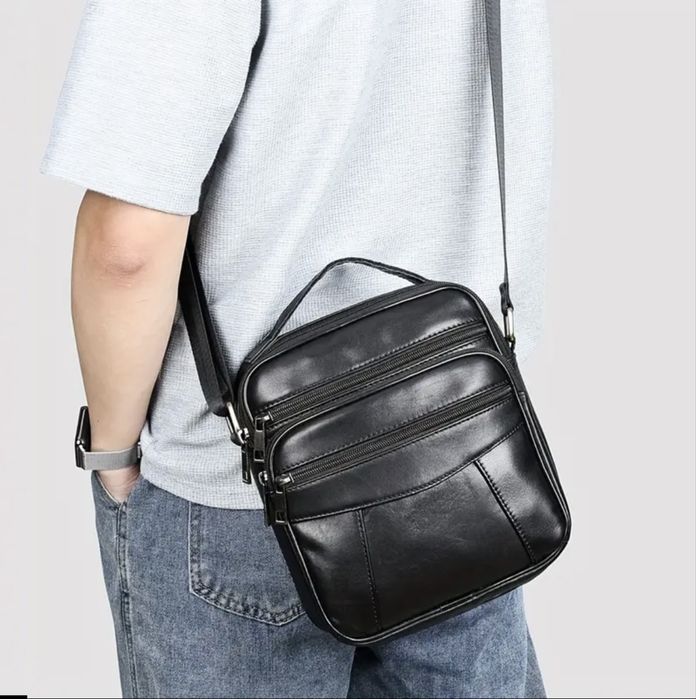 Мъжка кожена чанта за през рамо/Бутикова, Кафява и Черна -10%Промоция!