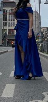 Rochie de banchet albastră nouă, elegantă, cu curea – mărimea M/L