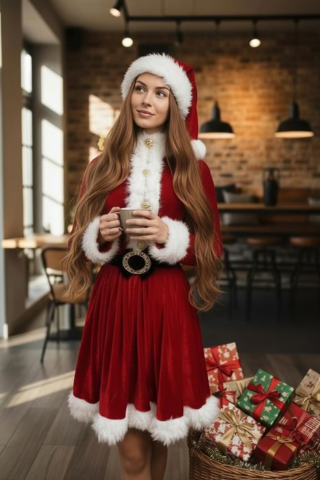 Rochie Crăciunita femei costum Crăciunita lux  made în România  S M L