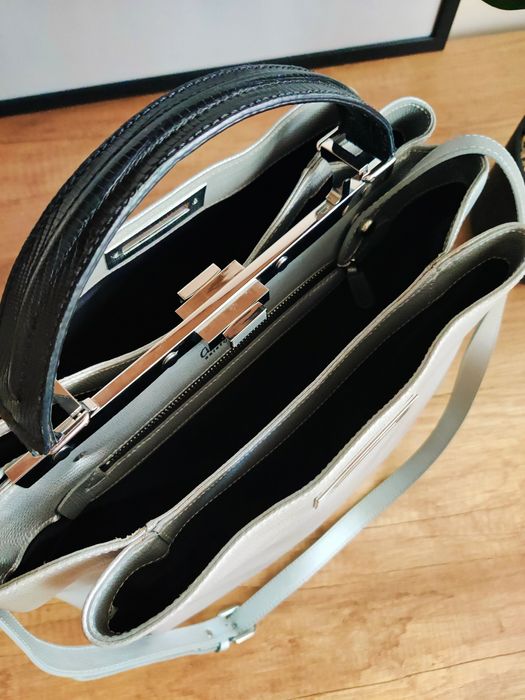 Geanta din piele gri/ argintiu