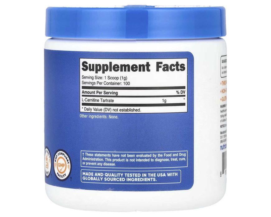 L-Carnitine Tartrate, Unflavored, 3.5 oz (100 g) Ел Карнитин Тартарат