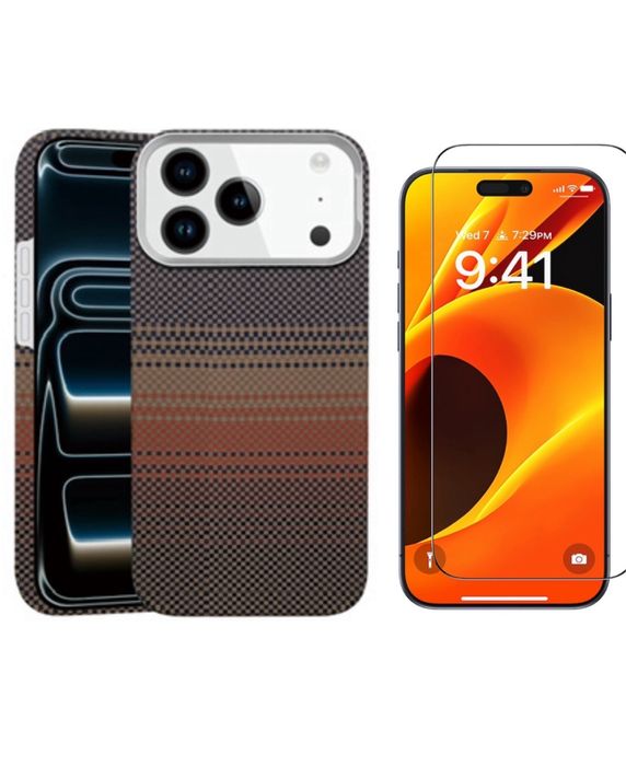 Iphone 17 Pro 17 Pro Max Husa Fibra Carbon Covered + Folie Sticla Full Edge