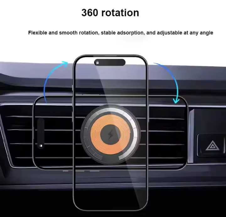 Suport telefon auto magnetic wireless 360° cu placă metalică