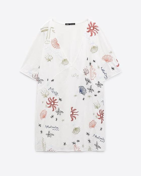 Set costum alb Zara vara plaja vaporos broderie