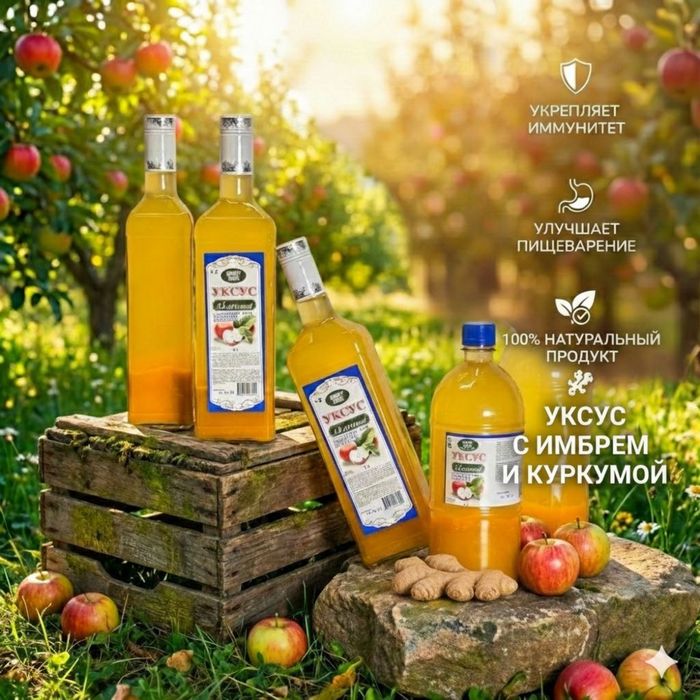 Натуральный Уксус -Яблочный Алмата .