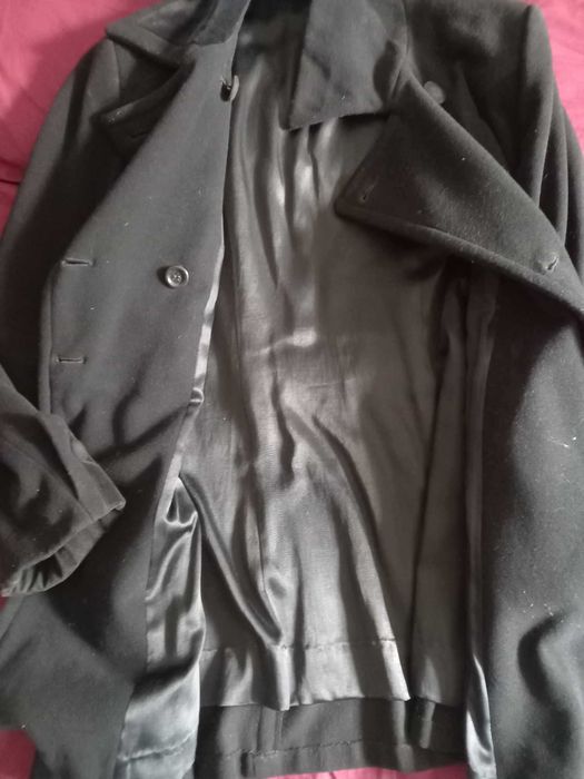 palton dama din lana negru trei sferturi marime 48, L merge si XL