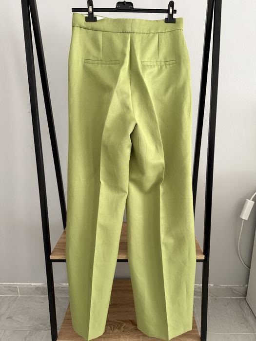 Дамски панталон с лен Mango зелен размер М
