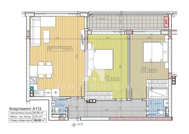 Продава се Тристаен апартамент в София, м-т Гърдова глава - 96 кв.м за 2156 €/кв.м - Снимка #1