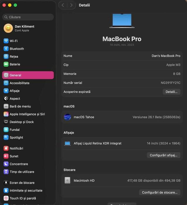 MacBook PRO M3 – 512 SSD, Midnight