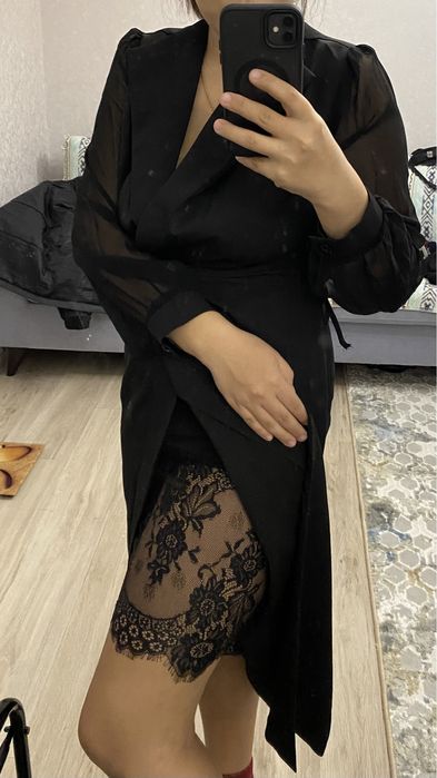 Платье черное, рукова шифон !