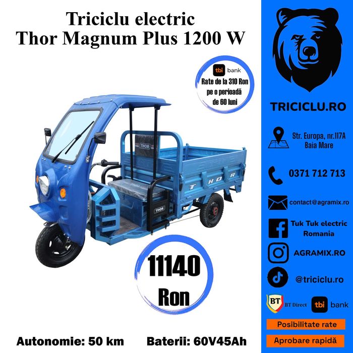 Triciclu electric NOU Thor Magnum Plus 1200W Agramix