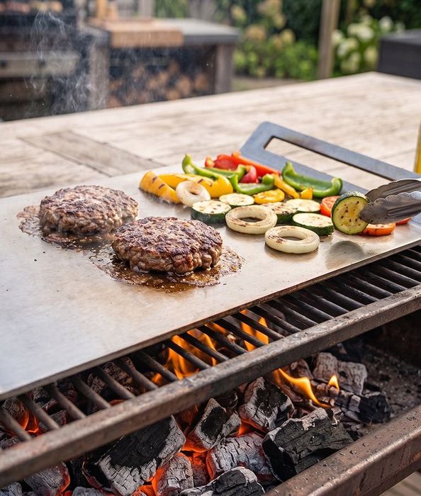 Plită Grătar Profesională INOX Alimentar 316 (6mm grosime) + CADOU Presă Smash Burger