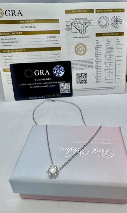 Сребърно колие с мойсанит (Диамант) 1 карат