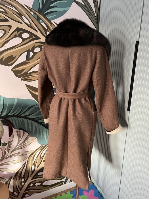 Palton Alpaca cu guler din blana naturala vulpe