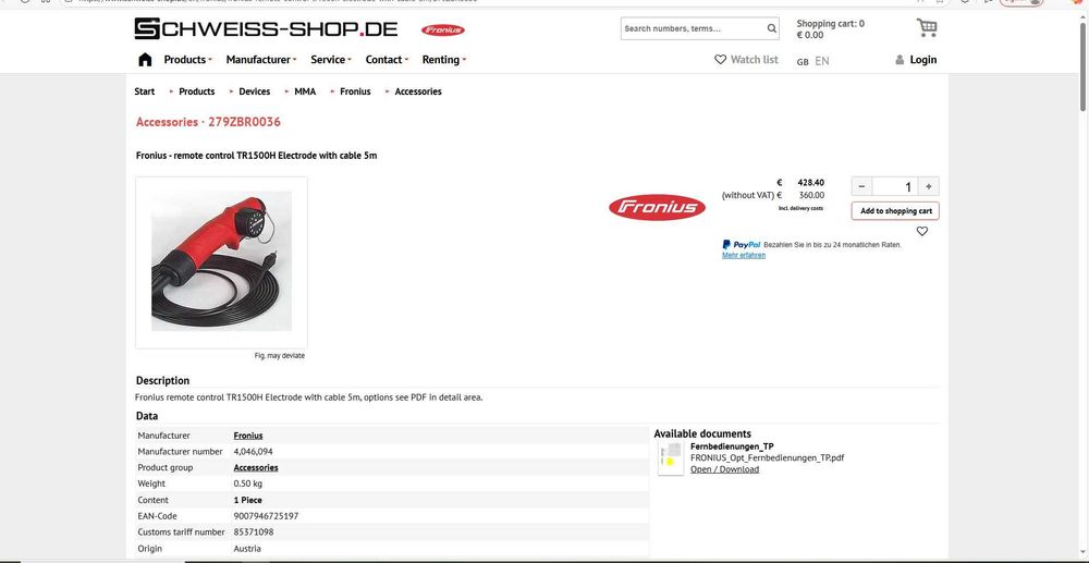 teleconada Fronius Transpoket 1500H