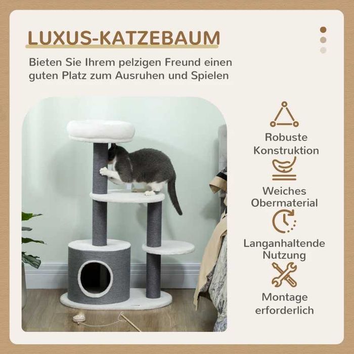 Дърво за котки PawHut с 1 котешка пещера, 1 котешко легло, 2 платформи