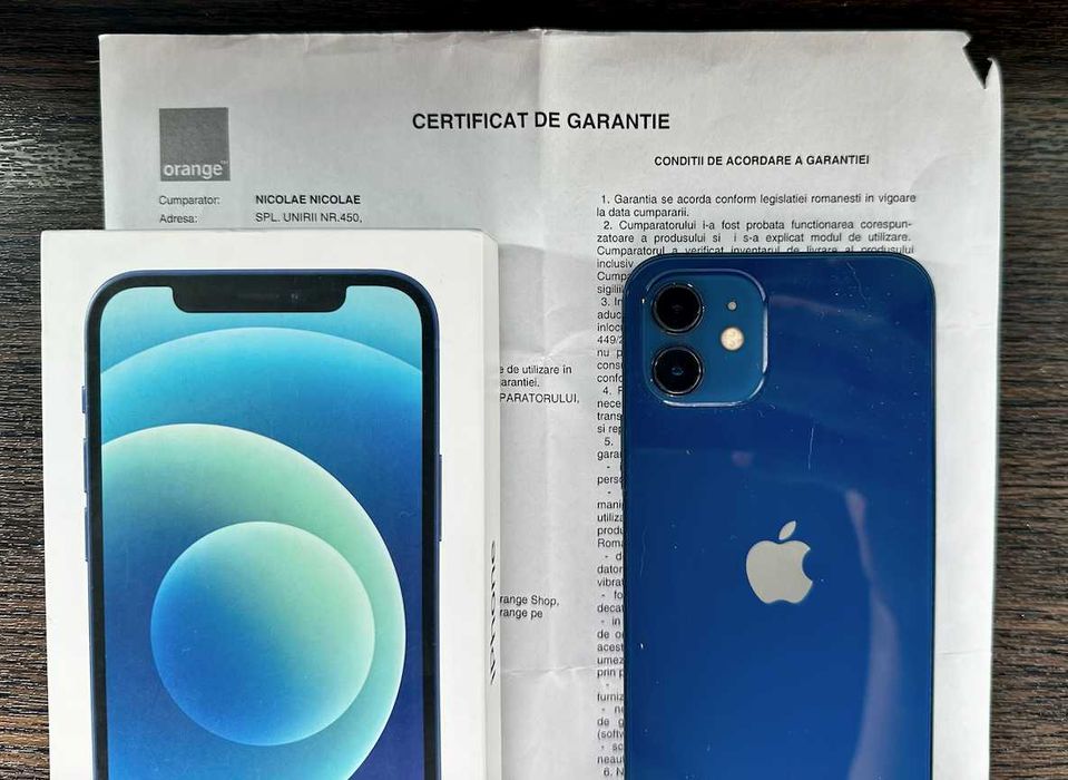 iPhone 12 Blue 64GB – stare foarte bună, original, cu cutie
