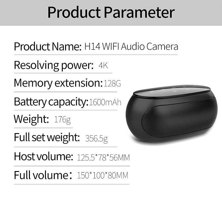 Boxa Bluetooth Portabila H14 Camera Ascunsa Spion 4K UltraHD WIFI LIVE