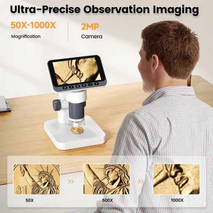 Цифров микроскоп LCD дисплей 4,5 инча 1080P 1000X 8 LED светлини