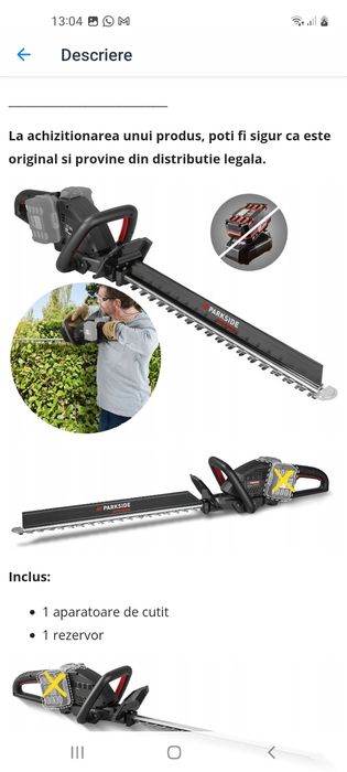Trimmer gard viu Parkside 40V PPHSA 40 Li B2 sigilat garantie