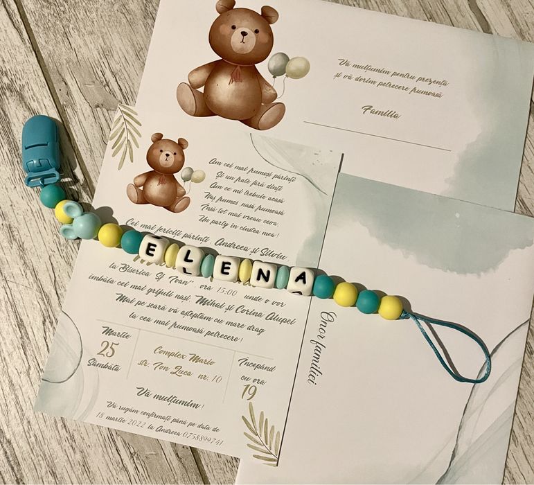 Lant de suzeta personalizat cu nume din silicon alimentar