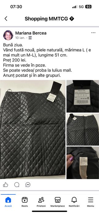 Fustă nouă, neagră, piele naturală, de la Massimo Dutti, mărimea L