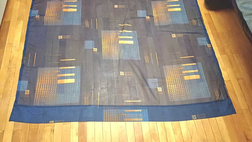 Set  2 perdele din voal, albastre, cu model, 252cm x 135 cm