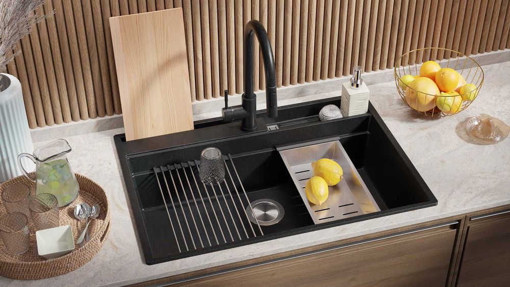 Графит кухненска мивка от гранит Осло 80 Премиум 780 x 530 мм