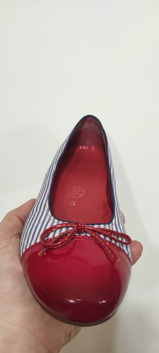 Pantofi dama Luftpolster, textil cu varf de lac rosu, marime 36,5