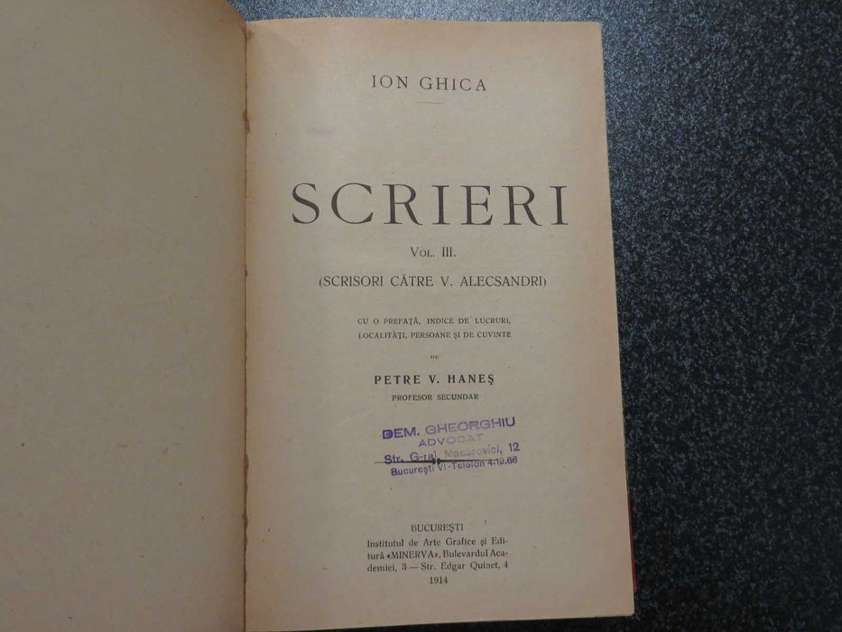 Scrieri  Ion Ghica  vol. l+ll=lll 1914  vol.IV 1915