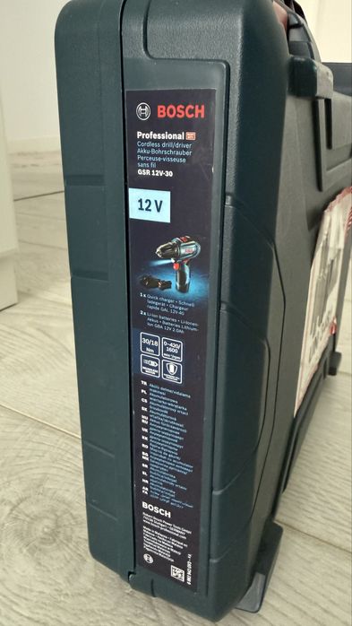 Bosch PROFESIONAL GSR 12V-30 - Masina de gaurit si insurubat cu 2 acumulatori, Li-Ion, 12 V, 2 Ah, 30 Nm, valiza plastic