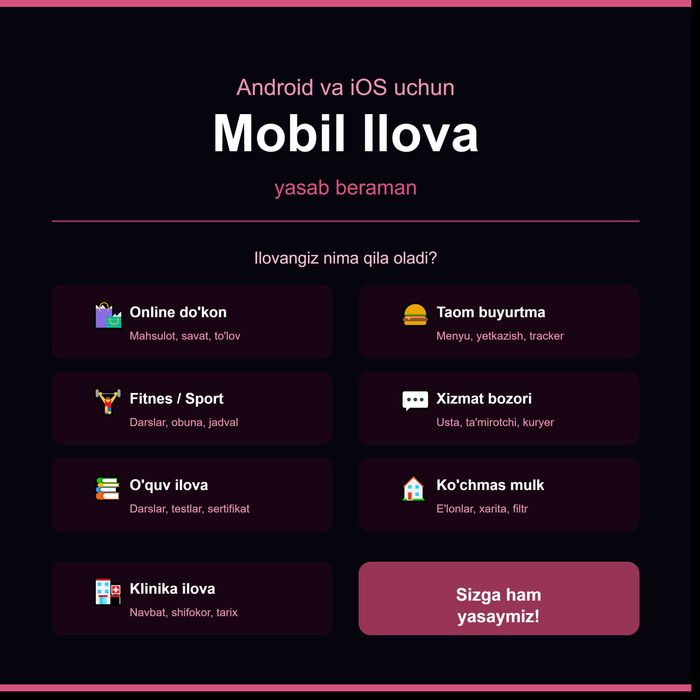 Telegram bot | Web sayt | Mobil ilova | AI  yechimlar yaratish