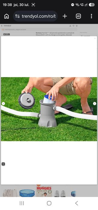 Set piscină supraterană cu pompă de filtrare Ø 457 x 107 cm, Design cu linii grafice, Rotundă