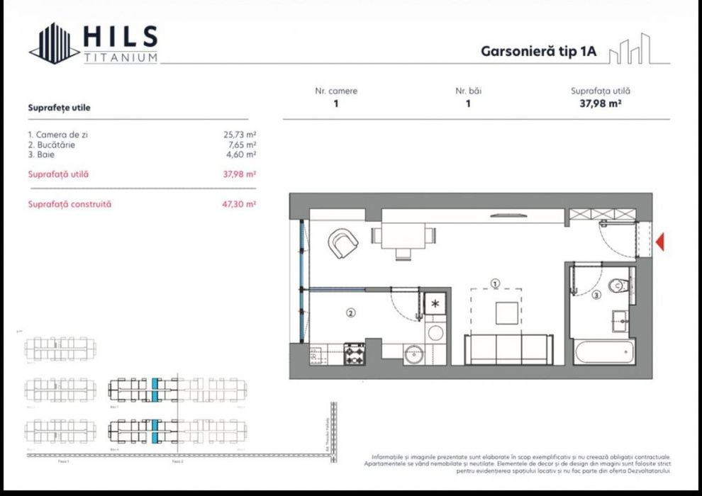 Garsoniera  / Hils Titanium Faza 2 / 10 minute Metrou / Comision 0%
