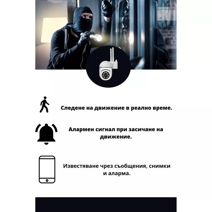 Вътрешна WiFi камера с микрофон, нощно виждане и следене на движение.