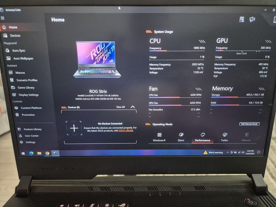 Laptop Gaming ASUS ROG Strix G15 G512LV cu RTX 2060 alaturi de cooler (castile si mouse-ul se pot da impreuna)