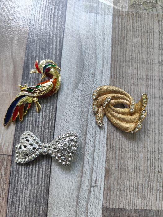 Винтидж брошки (ръчна изработка филигран), птица, панделка, гущер