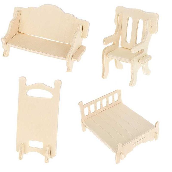 Дървени детски мебели за кукли 34 части - Направи си сам