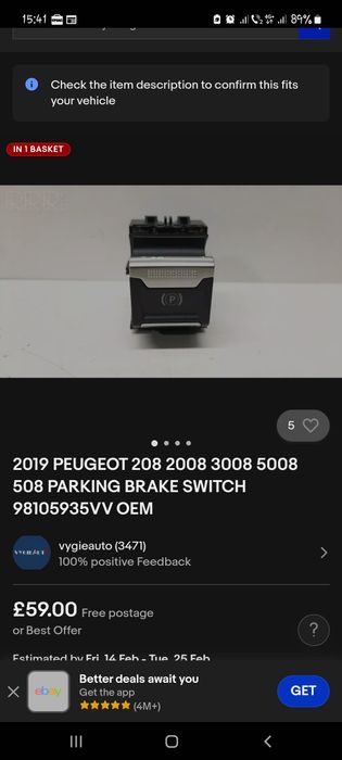 Buton frana de mana bloc lumini cotiera PEUGEOT 3008 5008 98105935VV