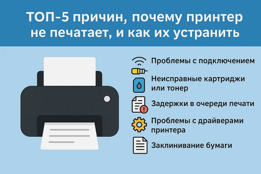 Принтер не печатает! 5 причин почему это может быть ?
