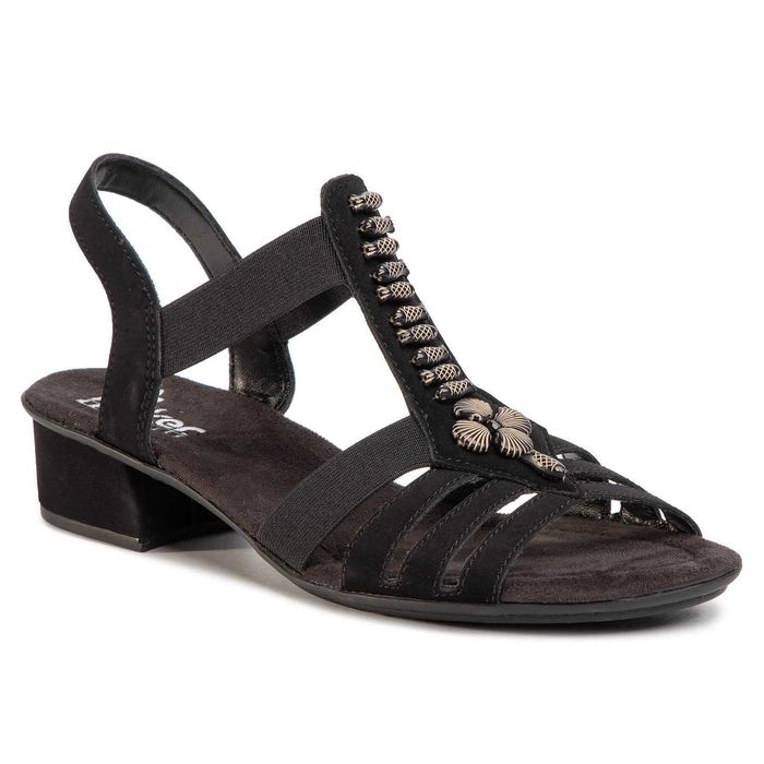 Дамски сандали с ток и ластик Rieker, Черни, 168 гр, 255 мм, 40