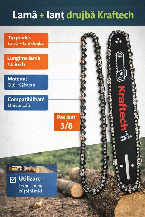Lama si lant drujba Kraftech 14 inch pas 3/8 universal
