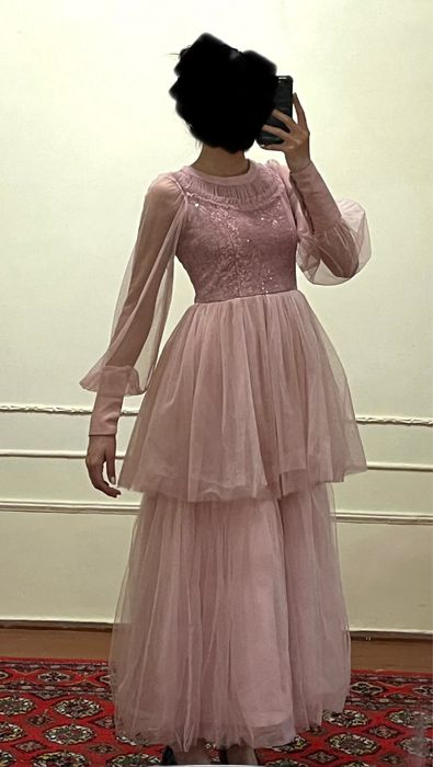 Платье, розовое, длинное, пышное, ношеное