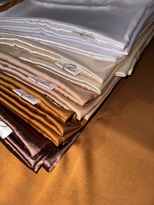 Копринен сатен кълъфка за възглавница и скрънч за коса