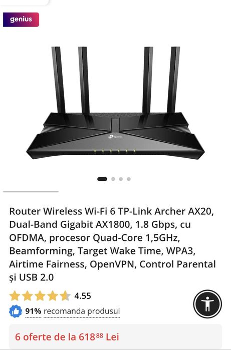 Router TP Link Archer AX20 AX1800 + Extender TP Link RE300