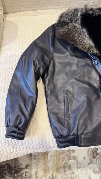 Кожанный бомбер с мехом