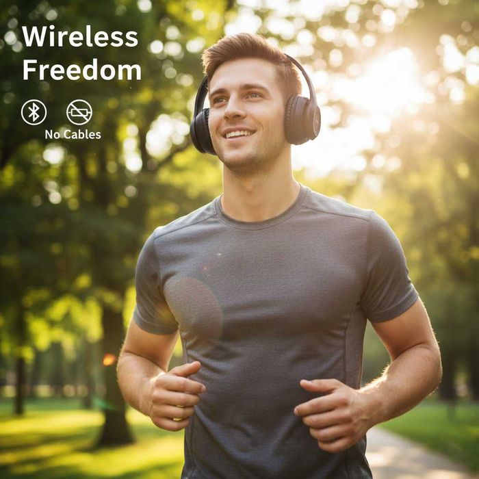 Casti wireless over-ear cu microfon MP3 player slot card SD radio FM